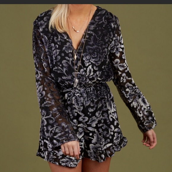 Altar'd State Other - Altar’d State Crushed Velvet Burn Out Romper